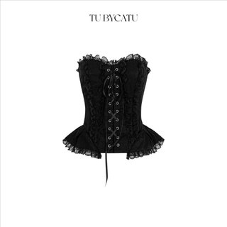 TUBYCATU | Áo corset mắc cáo đen phối ren
