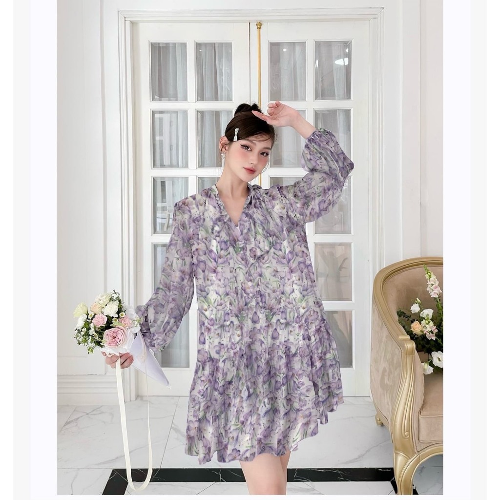 Đầm babydoll hoa 2 màu