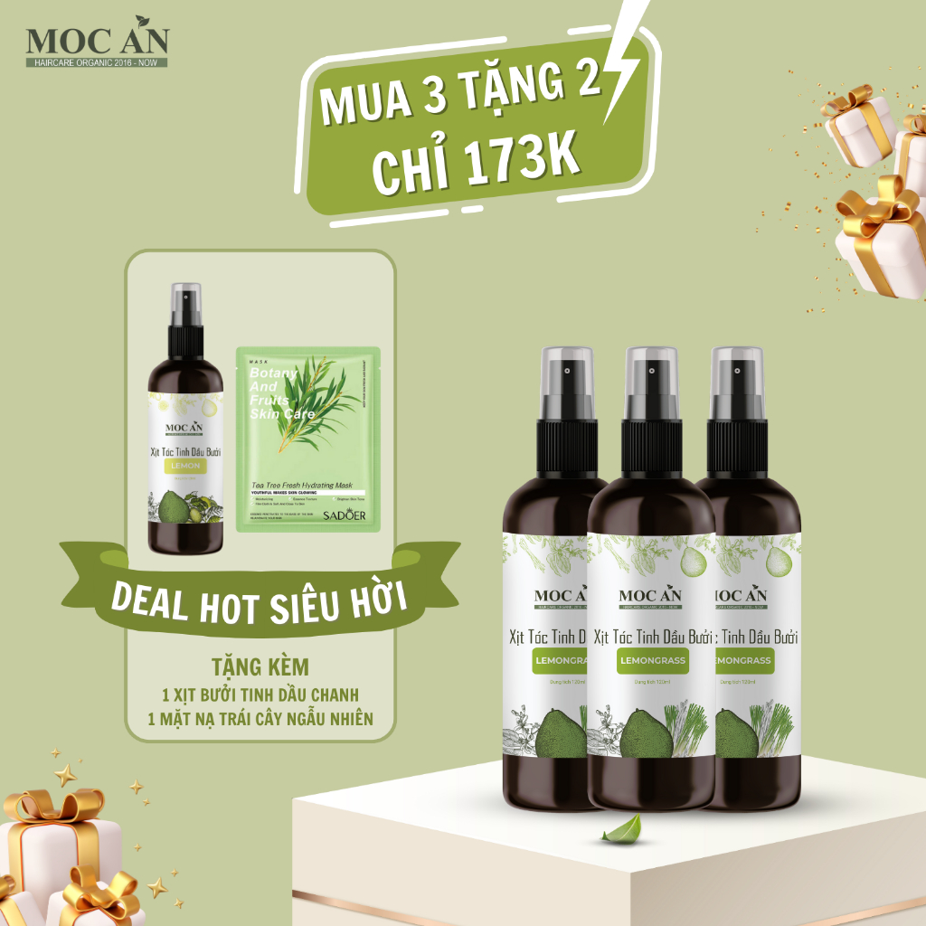 Combo 3 Chai Xịt Tinh Dầu Sả Chanh 120ml Dưỡng Tóc Mộc Ân Haircare