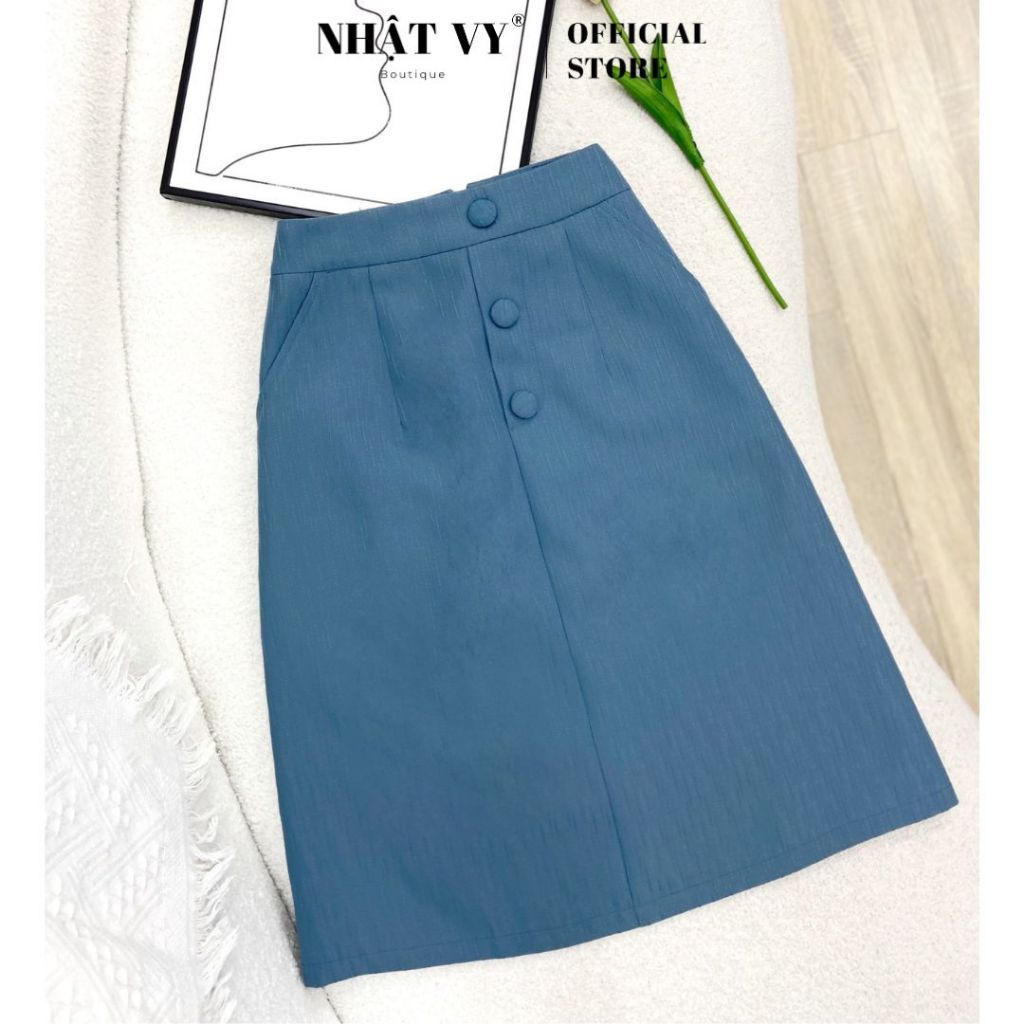 Chân váy chữ A Nhật Vy dáng xoè nhẹ có túi đính nút bọc chất linen phù hợp đi làm đi chơi dạo phố - D2968