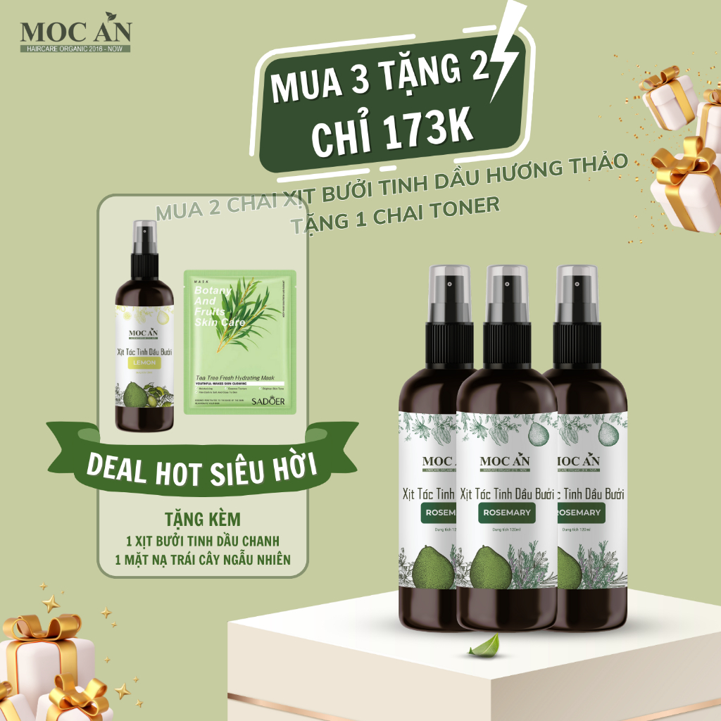 Combo 3 Chai Xịt Tinh Dầu Hương Thảo 120ml Dưỡng Tóc Mộc Ân Haircare