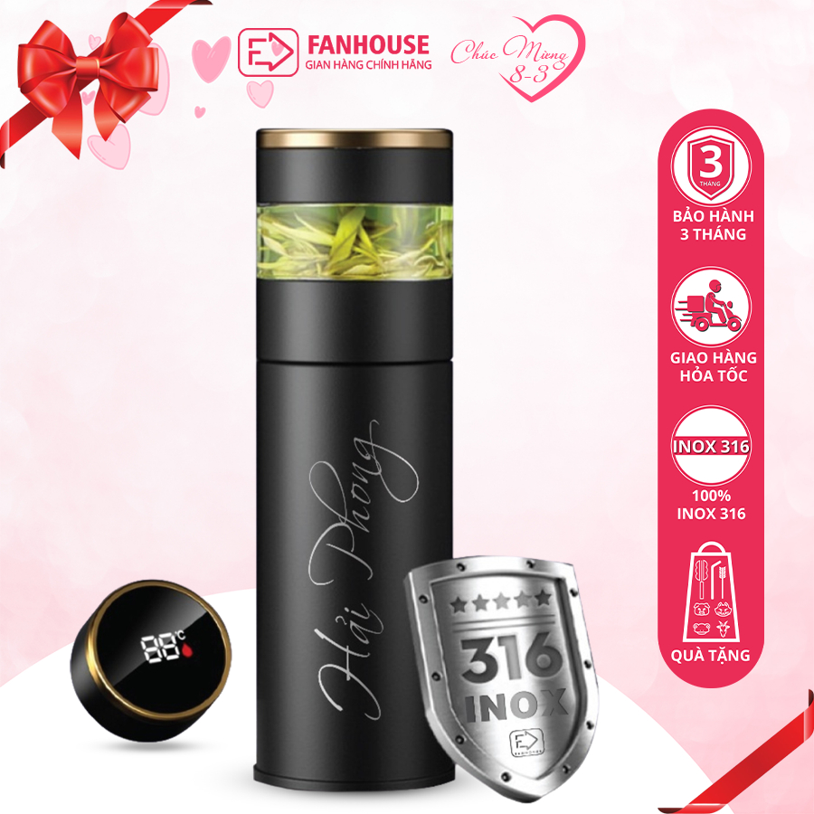 Bình giữ nhiệt Inox 316 cao cấp Tea Led 450ml bình nước giữ nhiệt pha trà Fan House khắc tên theo yêu cầu