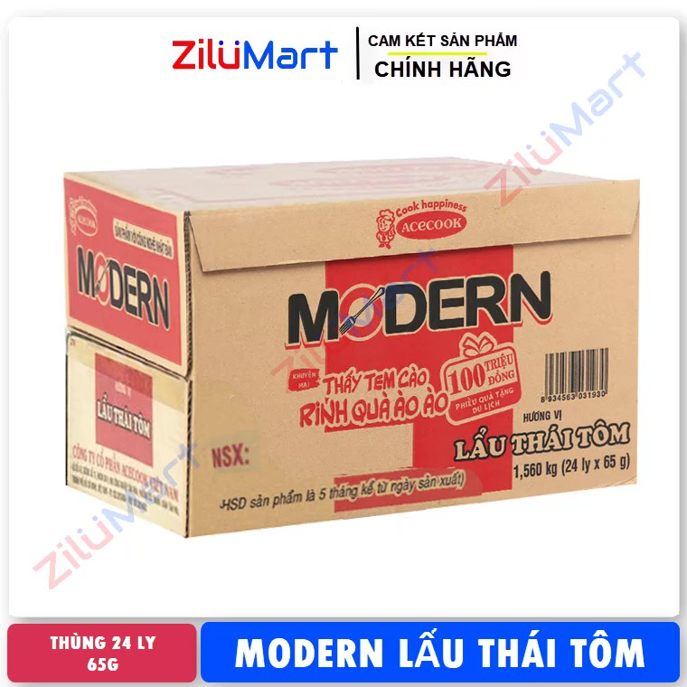 Mì ly modern vị lẩu thái tôm acecook (thùng 24 ly) loại 67g-(Date Xa)-mì ly