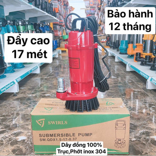 Máy bơm chìm, bơm tõm 370w dây đồng 100% swirls - bảo hành 1 năm, máy bơm nước chìm, bơm thả chìm