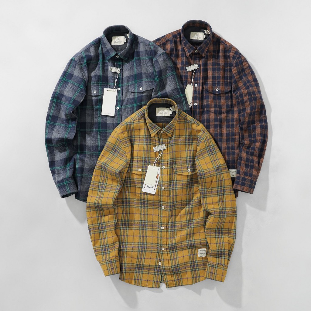 Áo Sơ Mi Nam Flannel Dài Tay SC Kẻ Caro, Form Slimfit, chất liệu Flannel mềm mịn, Hàng VNXK - SF61