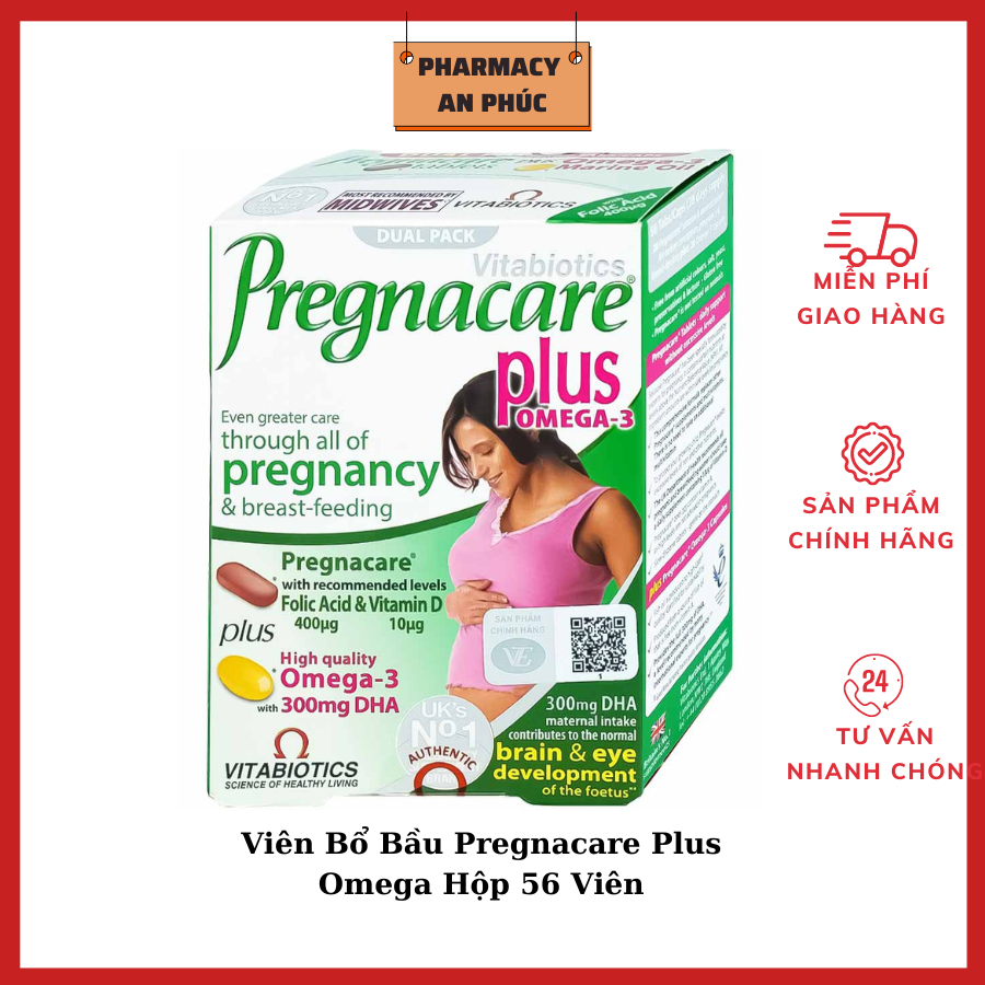 Viên Uống Cho Mẹ Bầu Vitabiotics Pregnacare Plus Omega-3 - Bổ Sung Dinh Dưỡng Toàn Diện, Giảm Thiếu Máu (Hộp 56 Viên)