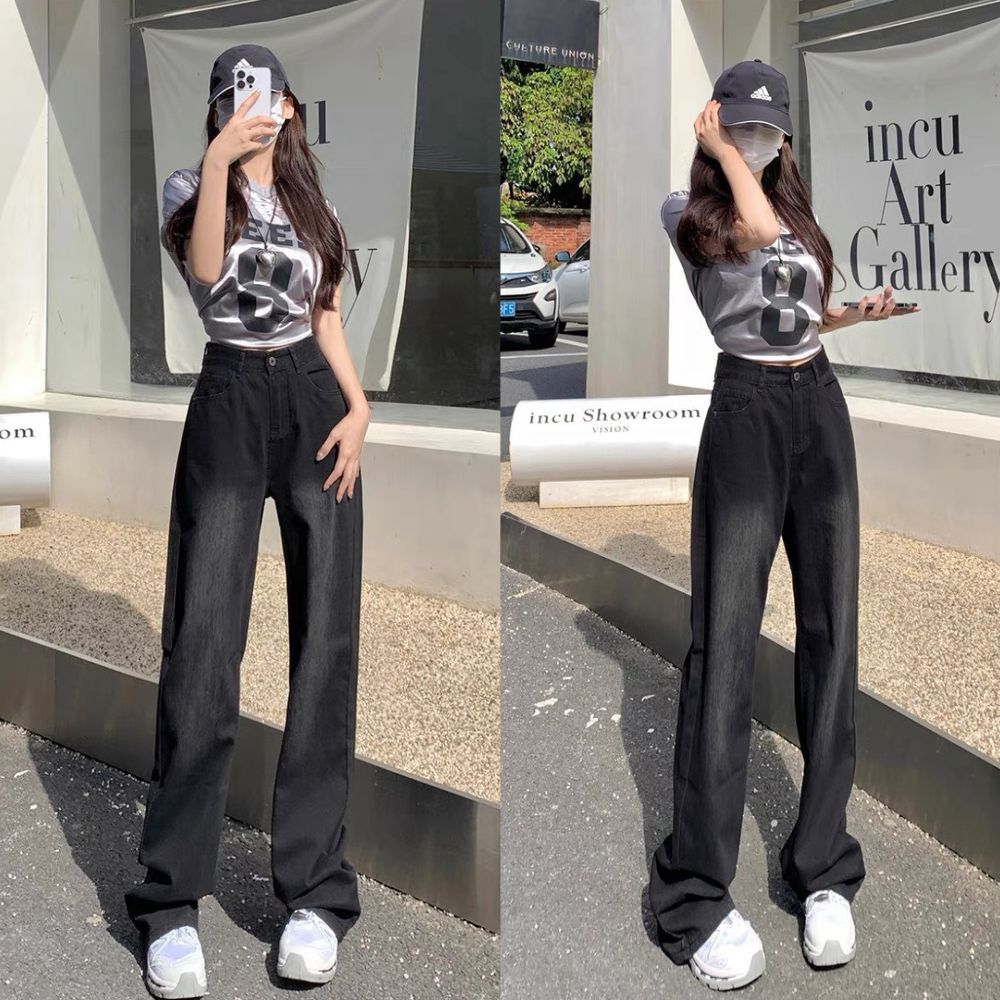 Quần jean đen nữ ống suông phong cách Hàn Quốc Red Shop 303005