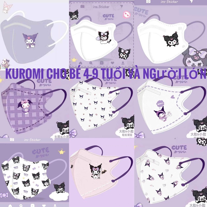 Khẩu Trang 5D In Hình Kuromi Có Nẹp Cho Bé 4-9 Tuổi Và Người Lớn