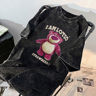 Áo phông NBOT nữ wash local brand chính hãng áo tee fashion in hinh Gấu dâu unisex 100% cotton-Y0844