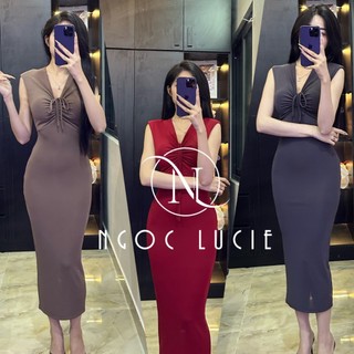 D593 - Đầm Body Mút Vai Dây Rút V1 - Ngọc Lucie