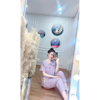 Xét bộ kẻ cổ bèo pizama quần dài  thời trang