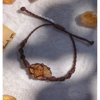 Vòng tay Citrine thach anh vàng đan dây macrame