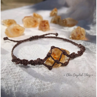 Vòng tay Citrine thach anh vàng đan dây macrame