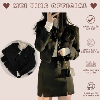[SẴN HÀNG] Sét Váy Đầm Dạ Tweed Hai Lớp MEI YING OFFICIAL Áo Khoác Kèm Chân Váy Chữ A Phong Cách Hàn Quốc Ulzzang