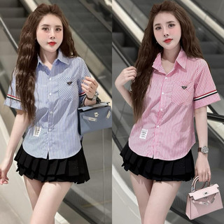 Áo sơ mi nữ kẻ sọc phối tay dáng vừa hàng qc chuẩn ảnh