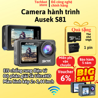 Máy ảnh mini Ausek S81 quay phim 5k Ultra HD, camera hành trình có chống rung điện tử EIS, màn hình kép có cảm ứng