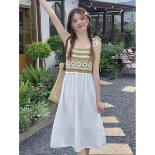 Đầm xòe 2 dây cột phối ren hoa sang trọng VIENS STORE