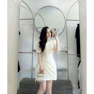 Đầm dự tiệc cổ tròn đính ngọc bèo tà siêu đẹp Stella