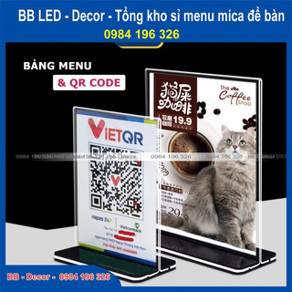 Kệ Menu Mica A4, A5, A6, Để QR Code Bảng Mica Để Bàn, Menu mica để bàn