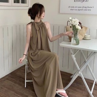 Váy đầm maxi mùa hè đi biển đi tiệc dáng baby doll suông dài xòe chữ A hack dáng phối cổ yếm sang chảnh hot girl SP135