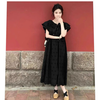 [D131] Đầm váy babydoll đen chất xô thêu đục lỗ phong cách Retro vintage