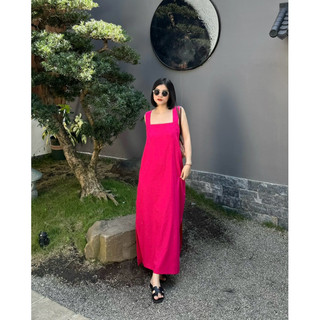 đầm 2dây bản to linen 2 lớp
