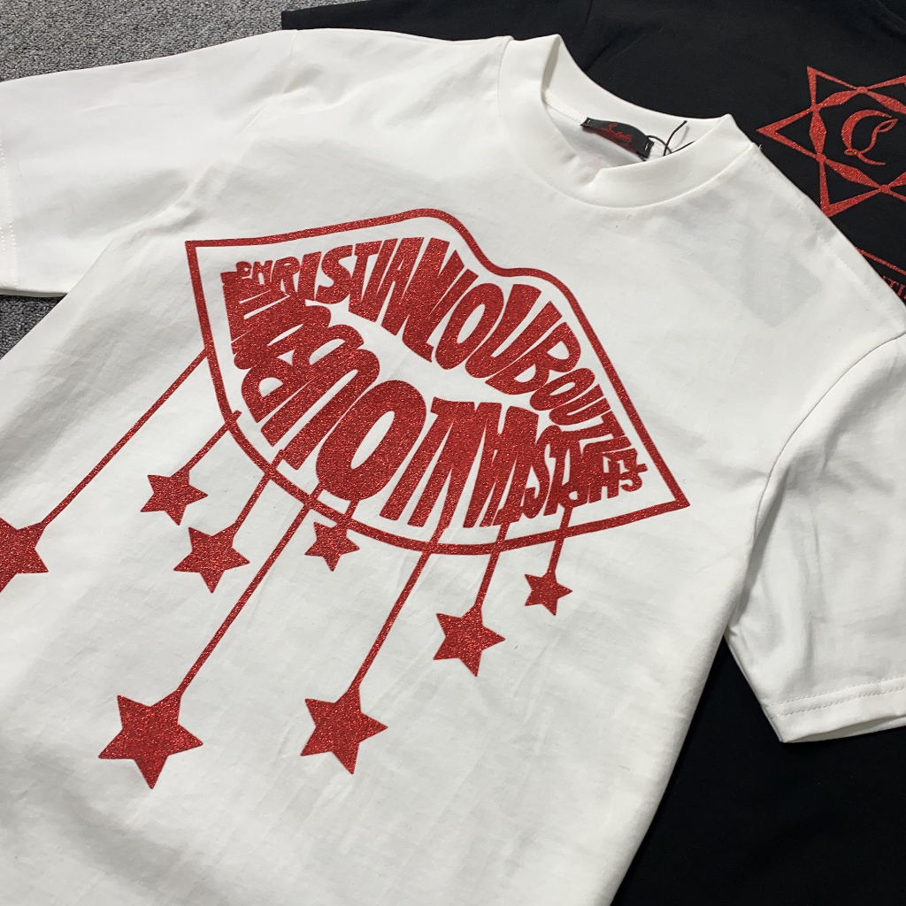 Áo Phông Nam Nữ , Áo Thun Siêu Cấp In Kim Tuyến Môi Màu Đỏ Tay Lỡ Logo In Chìm Chất Cotton mềm mịn Form rộng HOT 2024