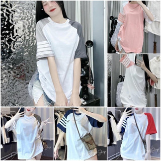 Áo phông nam nữ tay raplang phối 4 vạch siêu đẹp - Áo thun tay lỡ thôm phối màu viền vai(12 màu) freesize form rộng 65kg