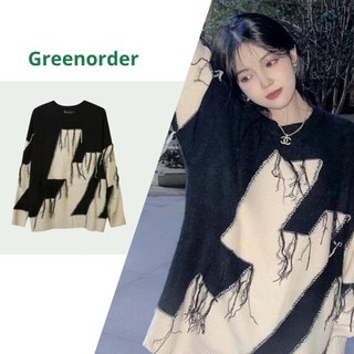 Áo sweater len unisex form rộng giả rách tua phong cách đường phố