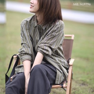 Áo sơ mi linen dài tay KAMAKA cổ đức kẻ sọc hai túi - NU9796