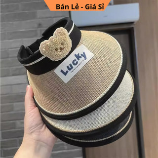 Mũ cói nửa đầu lucky hinh gấu cho bé xinh xắn