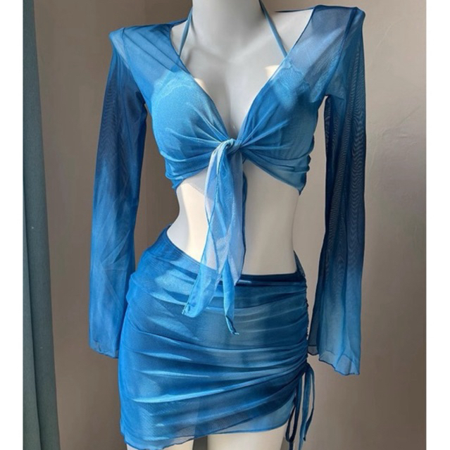 [SẴN] Bikini kèm áo chống nắng The Blue Ocean (set 4 chi tiết) BRABOX BIKI20