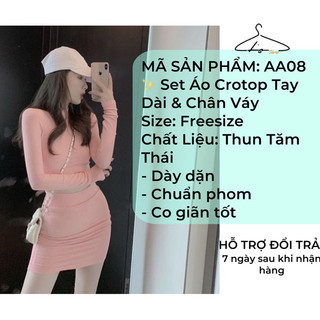Set Áo Croptop Tay Dài + Chân Váy Chữ A Chuẩn Phom Phù Hợp Đi Chơi, Đi Tiệc