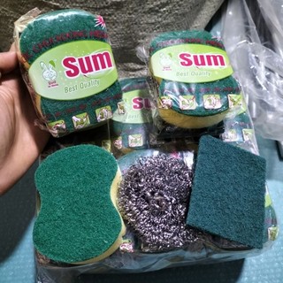 Set 3 miếng rửa chén tiện lợi, cước sắt, miếng cước xanh rửa chén, miếng mút rửa chén