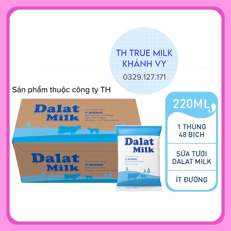 (DATE T7/2024) Thùng 48 bịch Sữa Dalatmilk 220ml (không đường/ ít đường/ có đường)