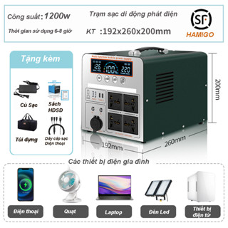 Trạm sạc tích điện di động 1200W, Trạm tích điện sạc dự phòng dung lương cao, Máy phát điện di động cho tivi, tủ lạnh