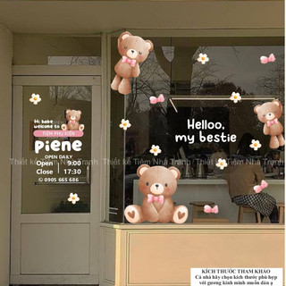 Hình dán trang trí gấu hoa + opening aesthetic, trang trí kính, tường cửa hàng dễ thương 43