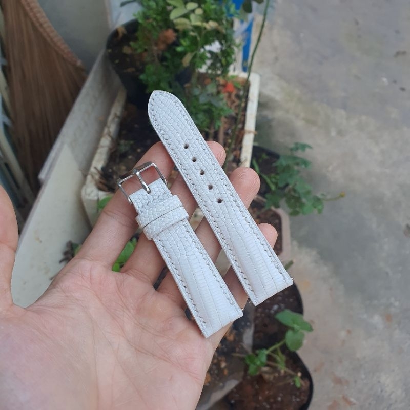 Dây đồng hồ handmade da kỳ đà trắng