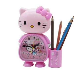 Đồng hồ báo thức để bàn hình mèo có cốc để bút cho bé