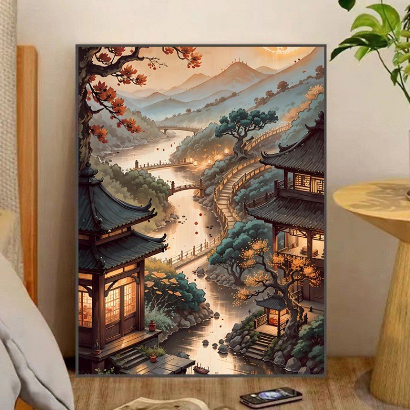 Tranh Số Hóa To, Tranh sơn dầu 30x40 cm CÓ KHUNG VÀ DỤNG CỤ VẼ, Tranh Tô Màu theo Số Nhiều Mẫu