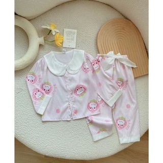 Bộ Pijama, bộ đồ ngủ lụa xước cho bé gái[Dưới 1m3]
