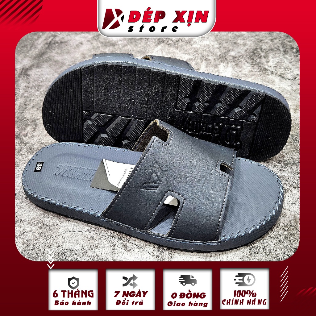 Dép Da Quai Ngang Cao Cấp Chữ H TRIWIN Khâu Quai Đế Siêu Bền màu Trắng