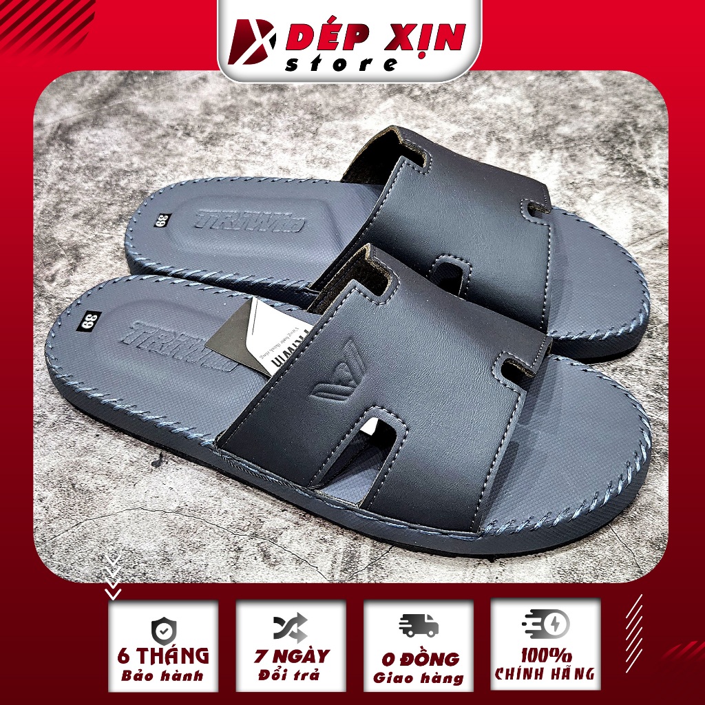 Dép Da Quai Ngang Cao Cấp Chữ H TRIWIN Khâu Quai Đế Siêu Bền màu Trắng