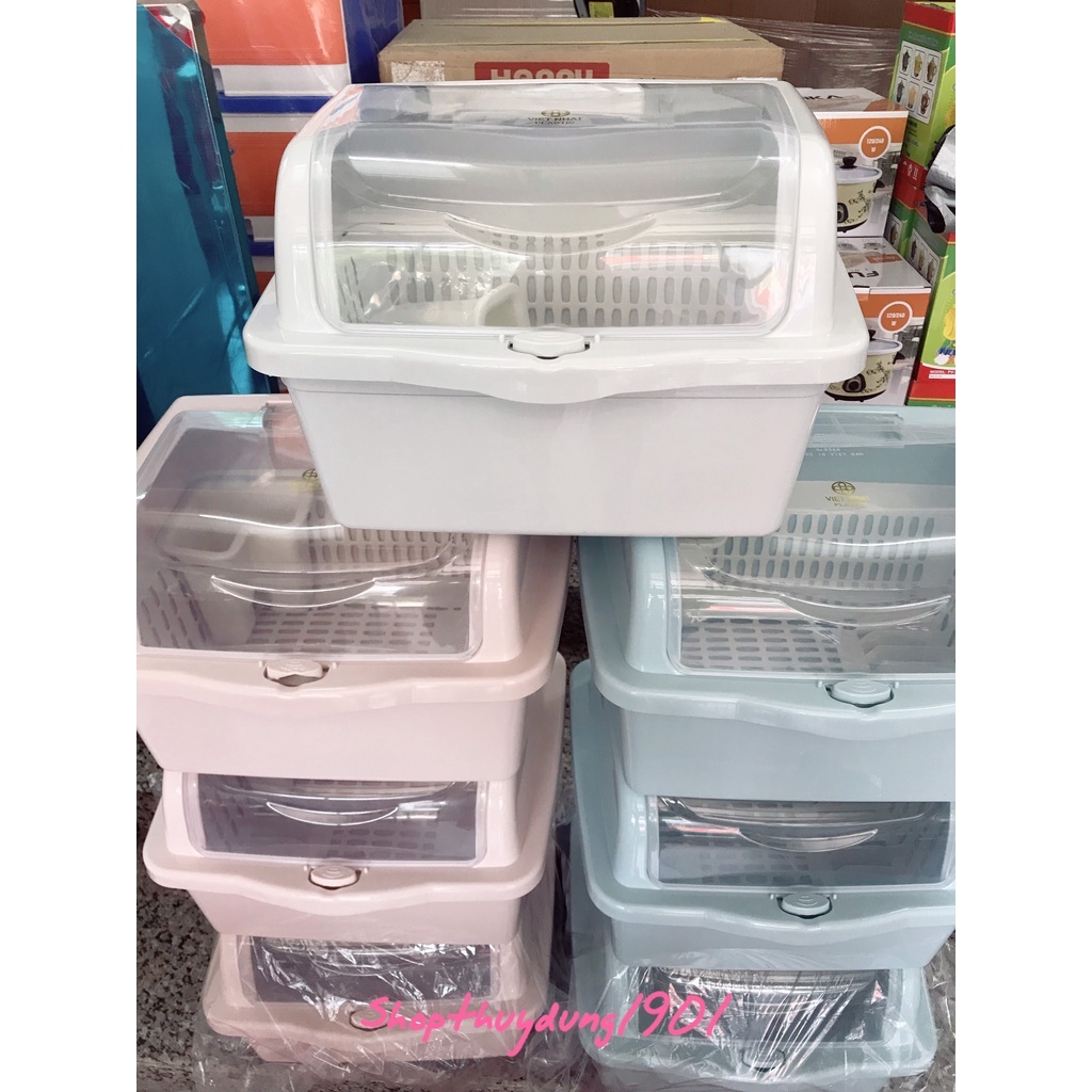 Giá úp bát đĩa có nắp đậy và ống cắm đũa tiện dụng nhựa Việt Nhật an toàn | BigBuy360 - bigbuy360.vn