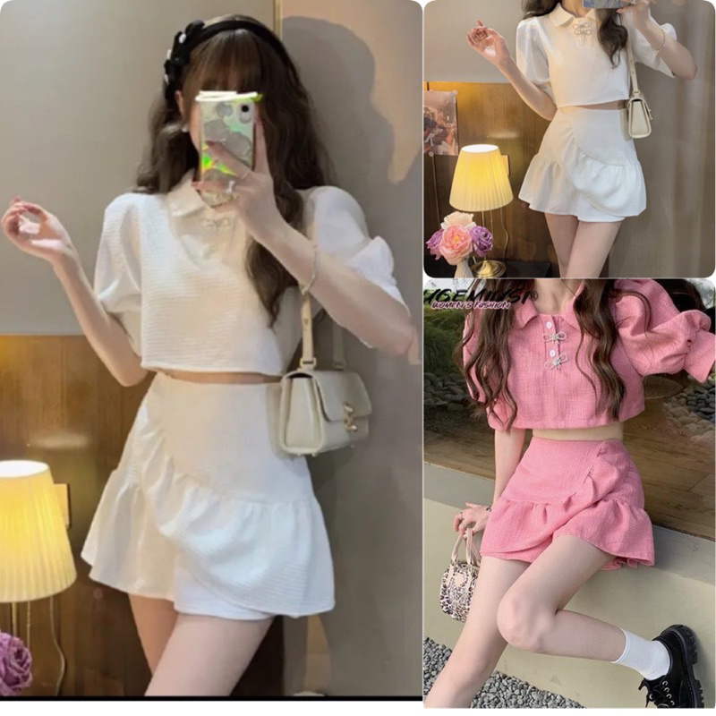 SÉT BỘ ÁO ĐÍNH NƠ + QUẦN VÁY
