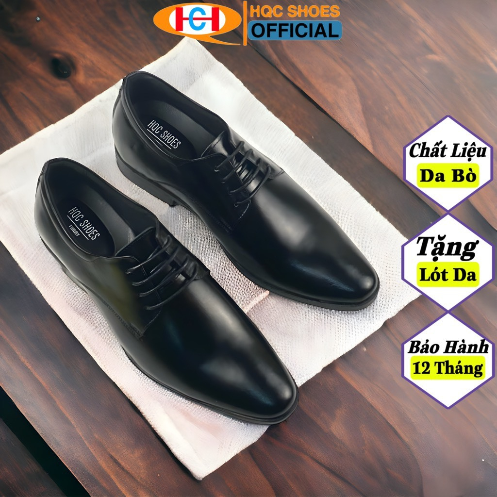 Giày tây tăng chiều cao da bò nam công sở HQC SHOES HQ-400 Đen