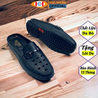 Giày sục nam HQC SHOES da bò thật đế cao su thiết kế đục lỗ bảo hành 1 năm HQ017