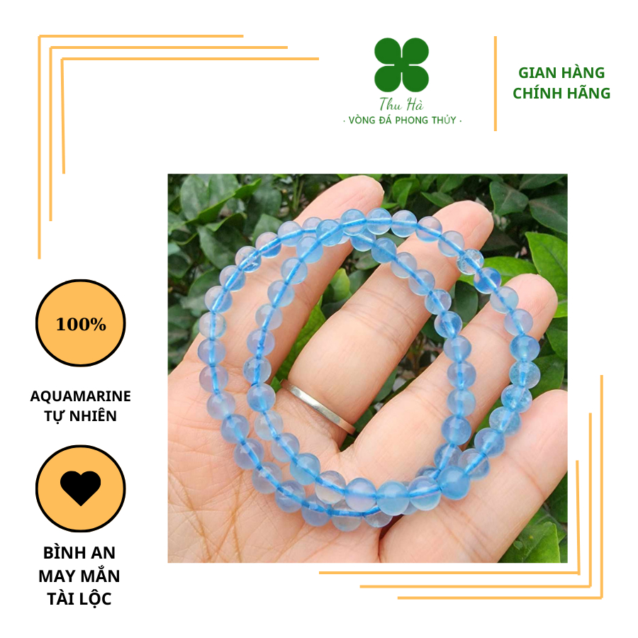 Vòng tay đá Aquamarine xanh 5.5 ly thiên nhiên hợp mệnh thủy và mộc