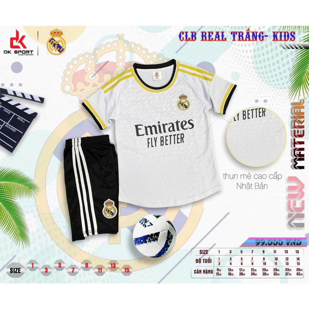 Bộ Đồ Đá Banh trẻ em CLB Real