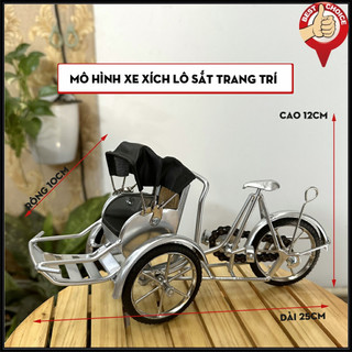 Mô hình xe xích lô sắt - xe xích lô mô hình mô tô sắt mỹ nghệ - xe mô hình sắt mỹ nghệ xích lô sắt - Dài 25cm - màu Bạc